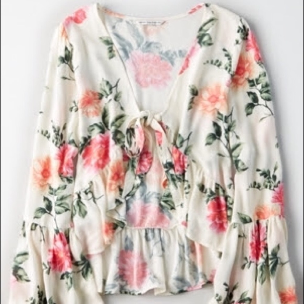 Long Sleeve Tie Front Blouse